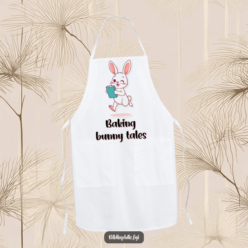 Funny Rabbit Apron: A playful rabbit hops with a book, adding humor and charm to kitchen activities and cooking.