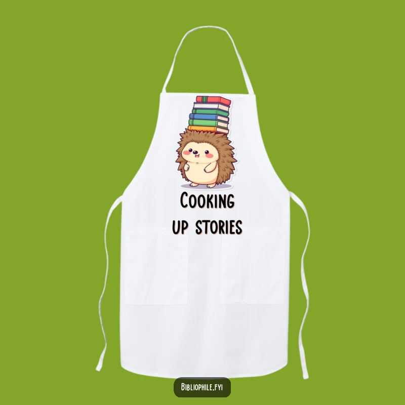 Funny Hedgehog Book Tower Apron - Kitchen Fun for Lit Lovers