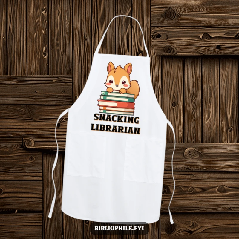 Funny Squirrel Apron: Squirrel peeking from behind books, a whimsical kitchen accessory.
