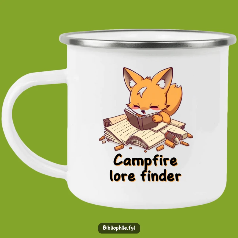 Funny Fox Researcher Camping Mug: Playful Fox Manuscript Enamel Mug, Adventurous Funny Gift