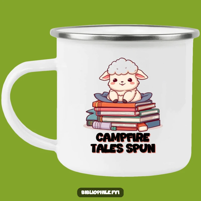 Funny Sheep Story Pile Camping Mug - Cozy Adventure for Book Lovers
