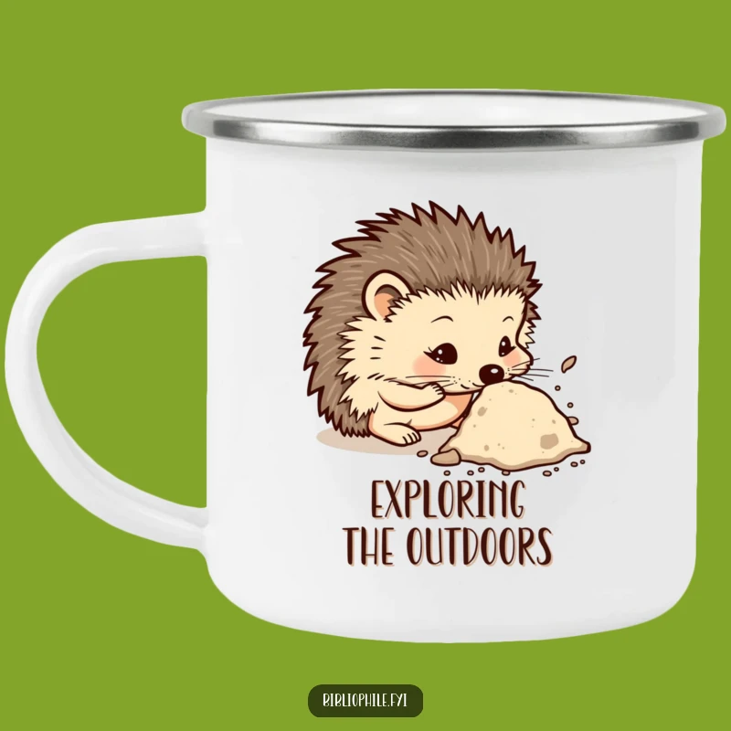 Funny Curious Hedgehog Camping Mug: Humorous Outdoor Gift for Thoughtful Campers