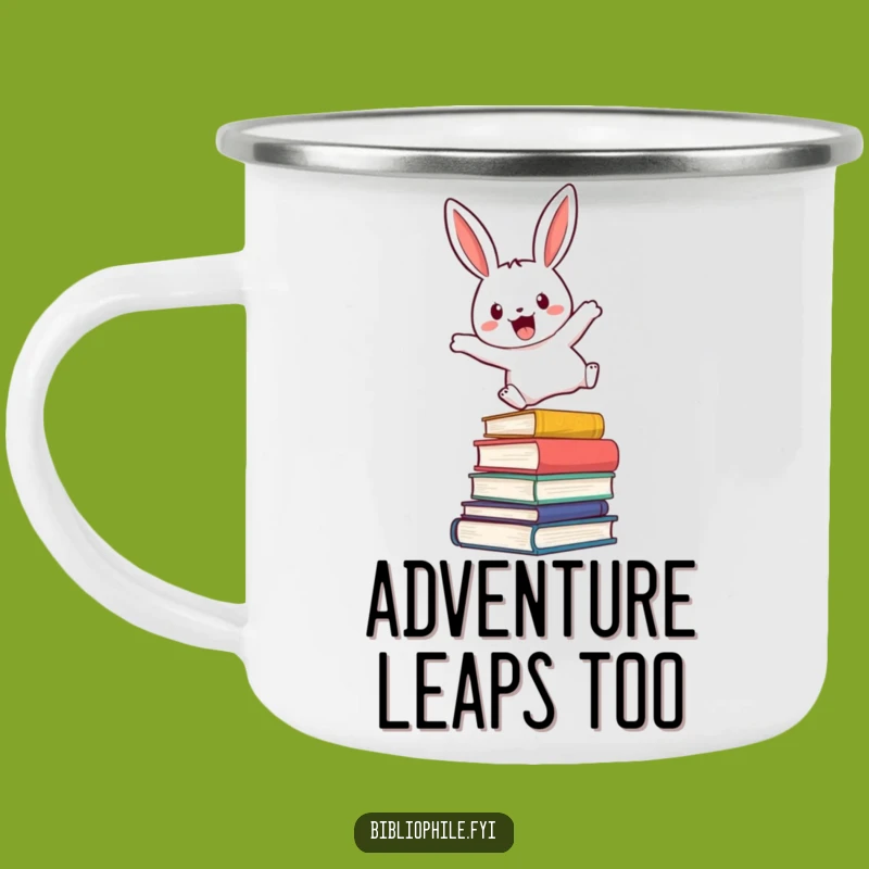 Funny Rabbit Adventure Mug - Leaping Reader Camp Companion