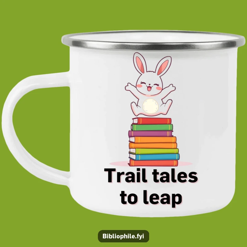 Funny Rabbit Reader Camping Mug: Cheerful Rabbit Book Enamel Mug, Joyful Funny Gift