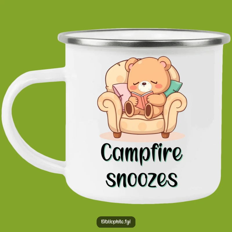 Funny Sleepy Bear Camping Mug: Metal Bear Reading Cup, Hilarious Outdoor Gift