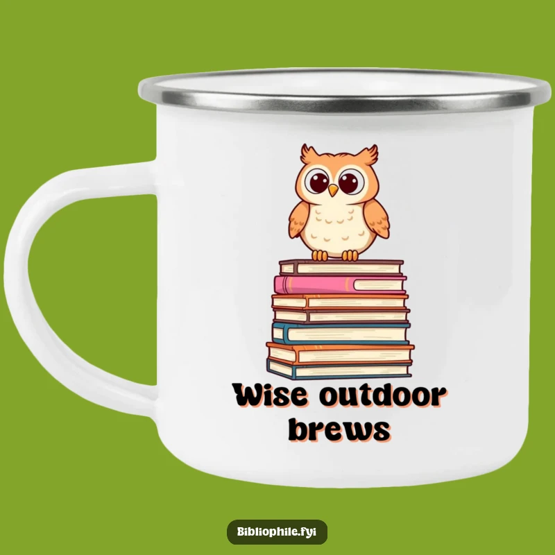 Funny Owl Camping Mug: Metal Owl on Books Cup, Hilarious Outdoor Gift