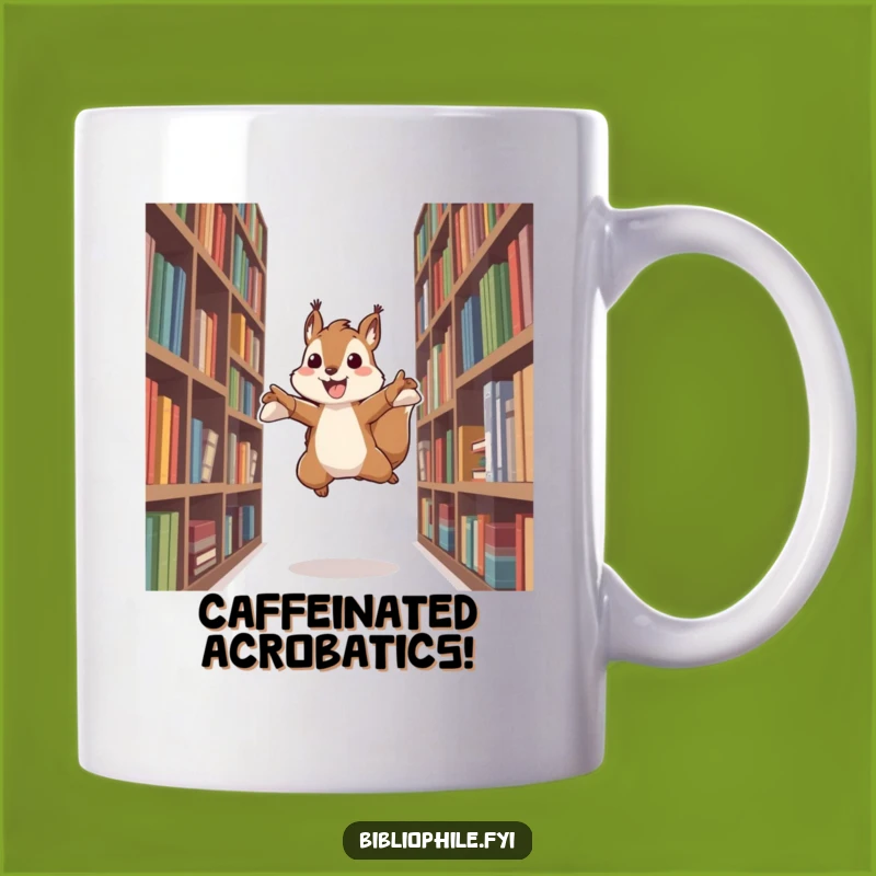 Funny Energetic Squirrel Bookshelf Mug: A Hilarious Gift for Lively Book Lovers