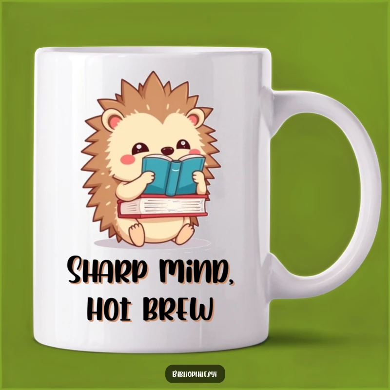 Funny Kawaii Hedgehog Book Mug - A Balancing Act of Literary Humor