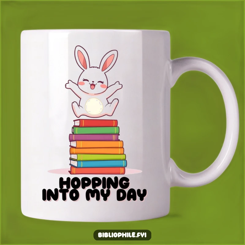 Funny Rabbit Reader Mug: Cheerful Rabbit Leaping Books, Joyful Funny Gift for Book Lovers