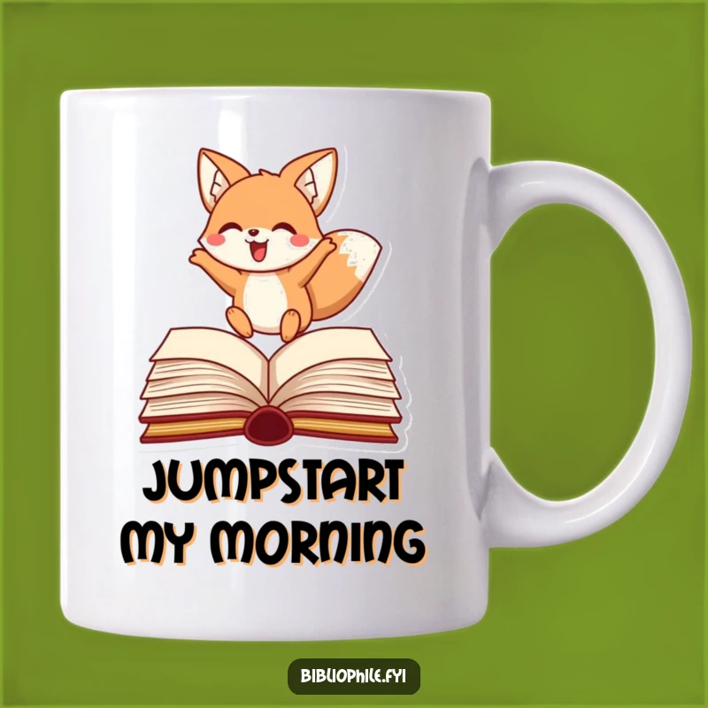 Funny Fox Leaping Mug - Energetic Reader Gift for Book Lovers