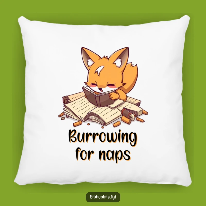 Funny Fox Researcher Pillow: Cozy Playful Fox Manuscript Cushion, Whimsical Funny Gift