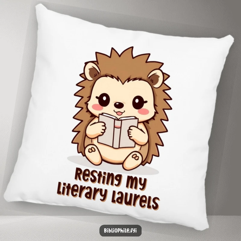 Funny Hedgehog Pillow with a cute hedgehog character carefully carrying a small book, offering plush comfort and gentle, heartwarming humor.