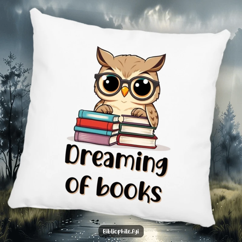 Funny owl with spectacles, reading books, on a comfortable decorative pillow, bringing humor to your space.