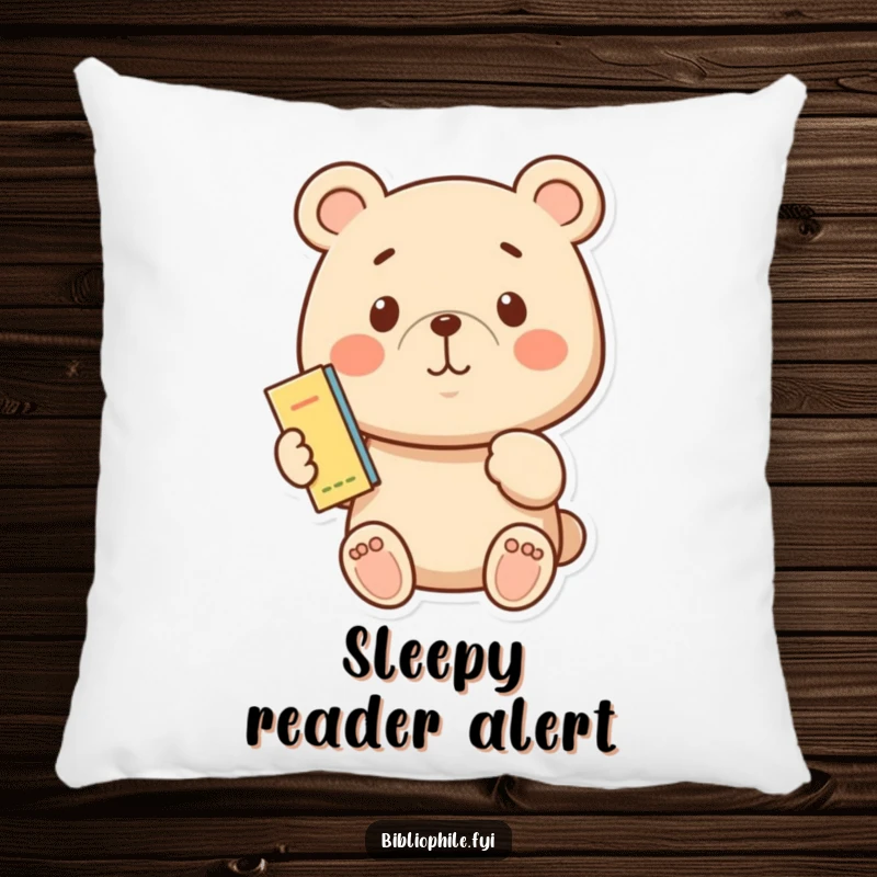 A cute, proud bear holding a tiny bookmark, featured on a soft and comfy decorative pillow.