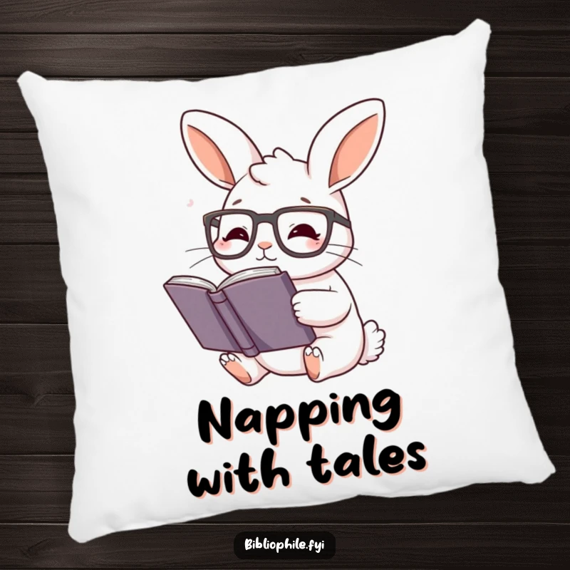 Funny Rabbit Pillow: Rabbit with reading glasses, engrossed in a book, adding comfort and humor.