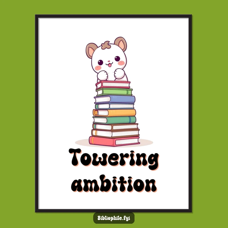 Funny Digital Art: Joyful Animal Book Tower Print Gift