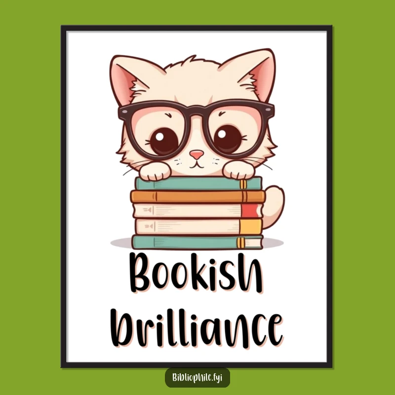 Funny Digital Art: Kawaii Kitten Glasses Novel Print Gift