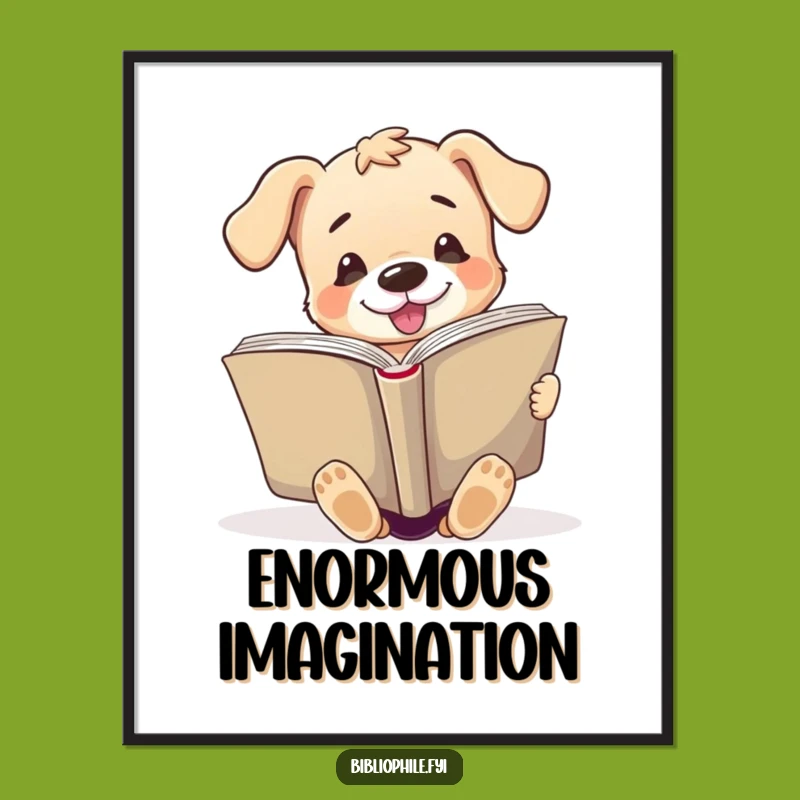 Funny Digital Art: Puppy Reading Giant Book Print Gift