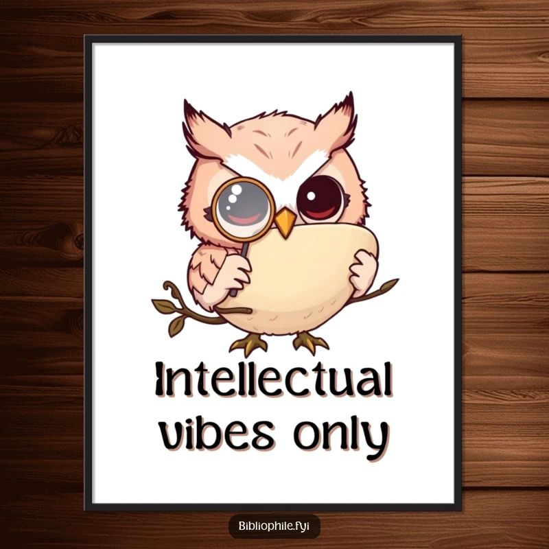 Funny owl monkler digital art print, a distinguished owl with monocle reading, instant witty decor funny gift.