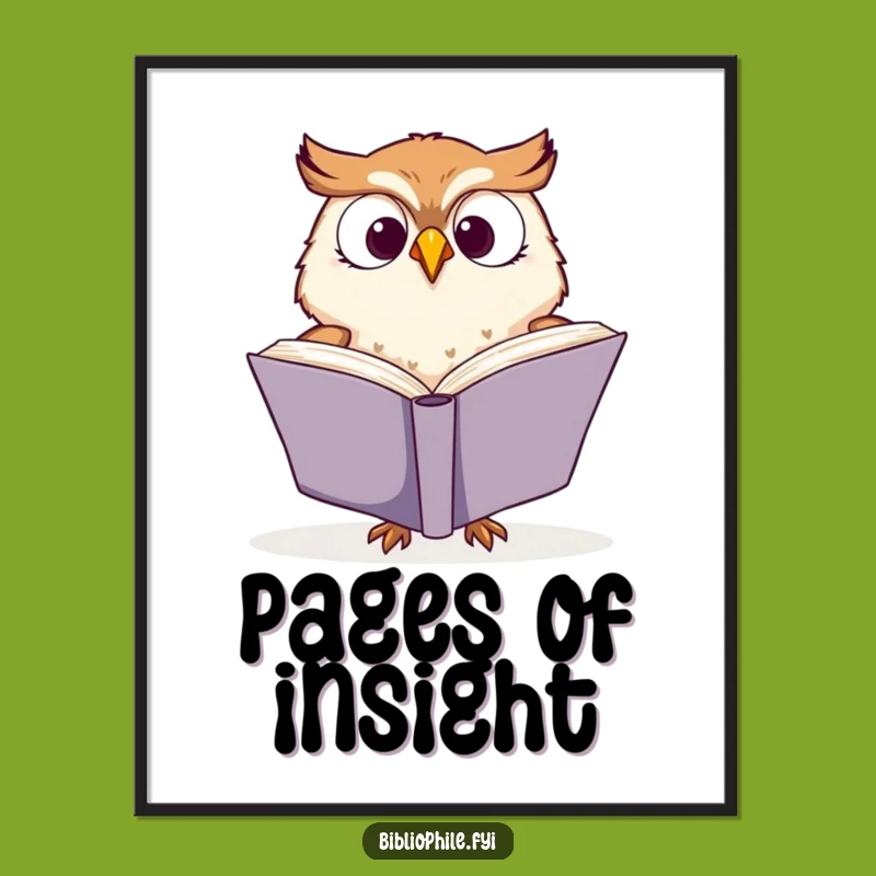 Funny Owl Reading Art Print - Enthusiastic Bookworm Decor