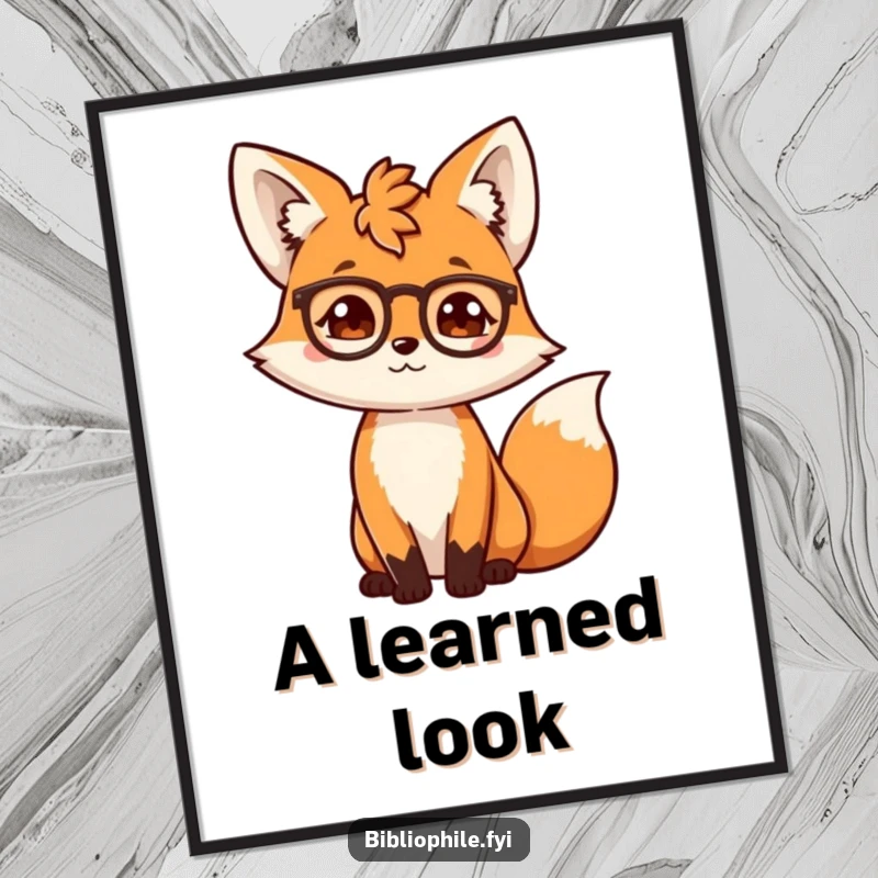 Funny fox character with scholarly expression, adjusting spectacles, available as a high-resolution digital art print.
