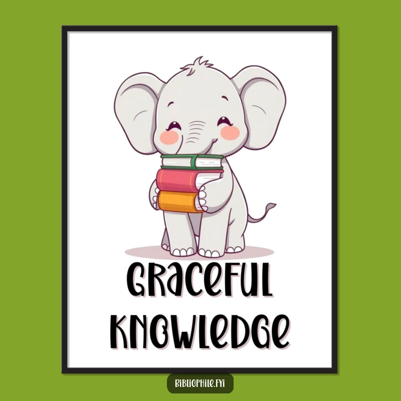 Funny Elephant Digital Art: Book Balance Wisdom, Instant Cheerful Wall Decor