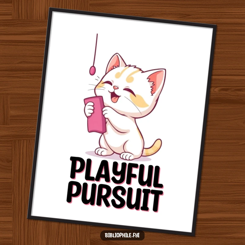 Funny kitten bookmark digital art print of a playful character batting at a bookmark, instant cat fun.