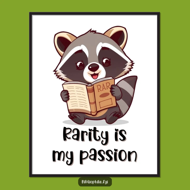 Funny Raccoon Rare Book Digital Print: Showcasing Joyful Discoveries