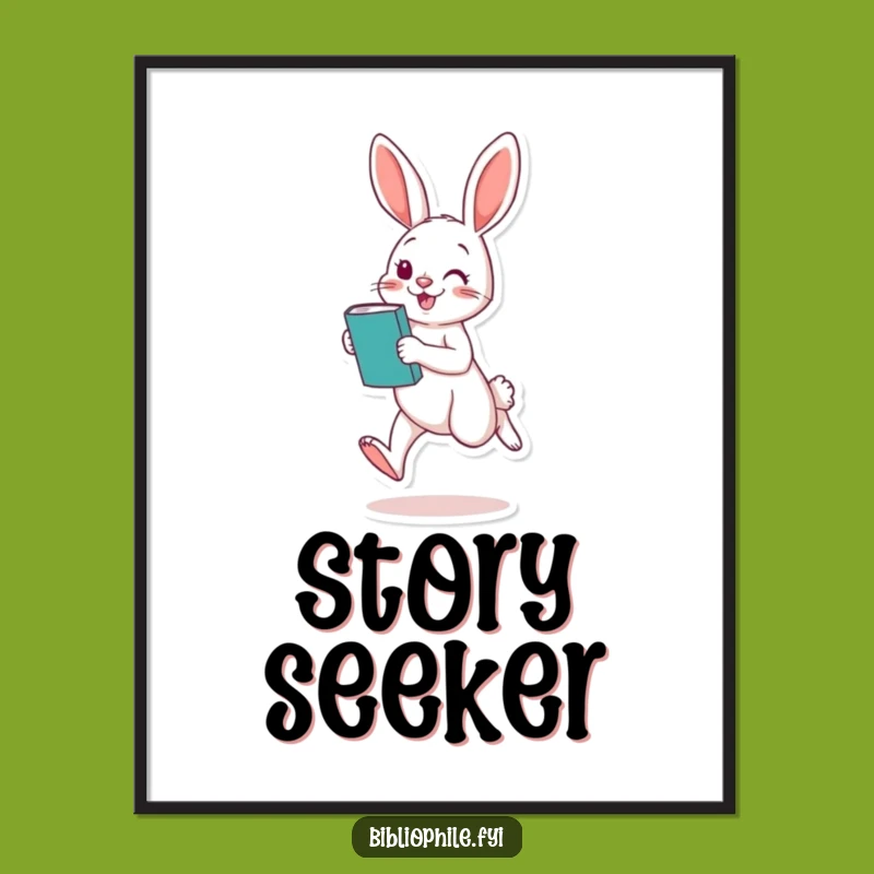 Funny Rabbit Digital Art: Hopping Book Lover Decor, Instant Funny Gift