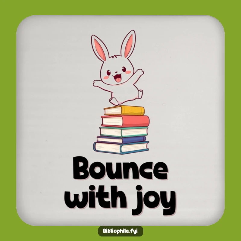 Funny Rabbit Book Lover Coaster - Leaping Reader Decor