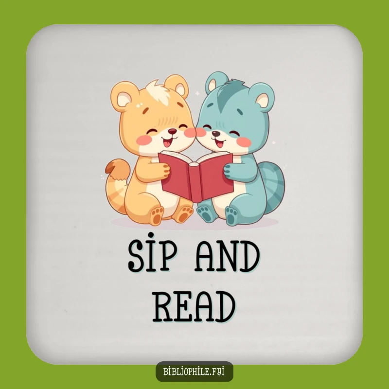 Funny Book Lover Coaster: Cute Animal Sharing Drink Protection Gift for Tables