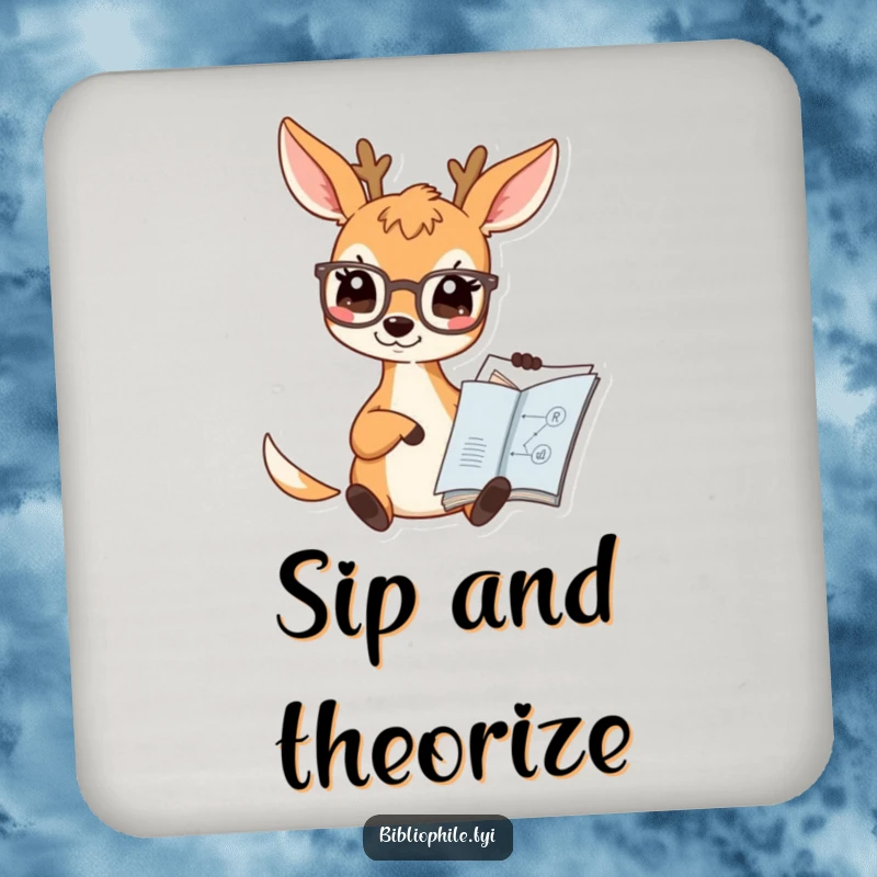 Funny Deer Coaster set featuring a cute deer character wearing spectacles and pointing at a book diagram, adding intellectual charm.