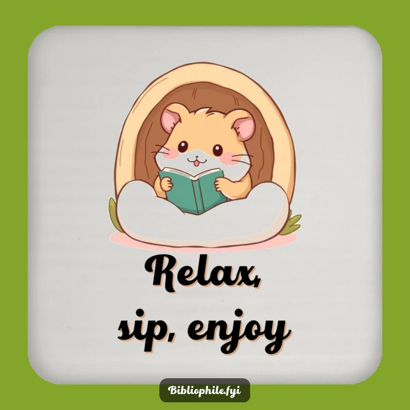 Funny Hamster Reading Coaster: Protect Surfaces with Cozy Charm
