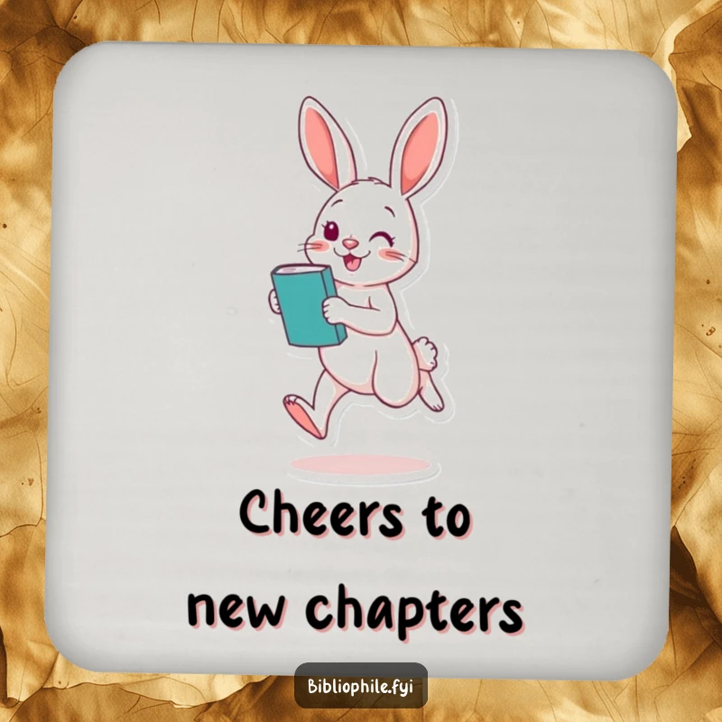 Funny Rabbit Coaster: An excited rabbit hops with a book, protecting surfaces with literary humor and undeniable charm.
