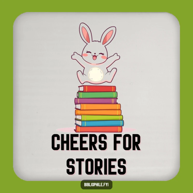 Funny Rabbit Reader Coaster Set: Cheerful Rabbit Book Drink Coasters, Cute Funny Gift