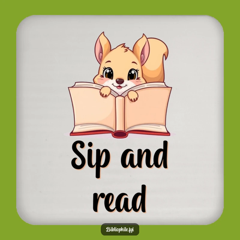 Funny Squirrel Reader Coaster Set: Curious Squirrel Book Drink Coasters, Cute Funny Gift