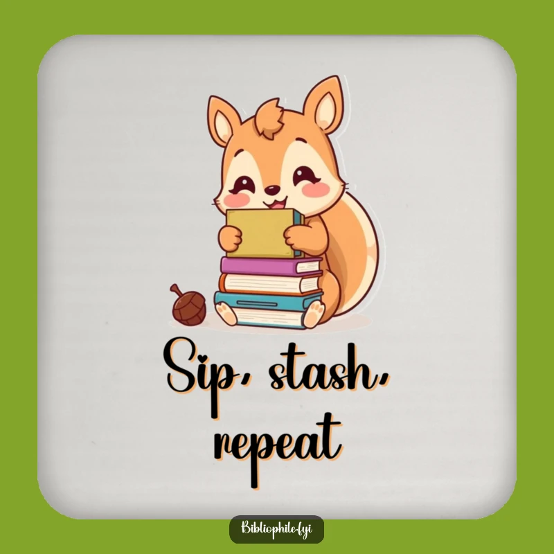 Funny Kawaii Squirrel Coaster Set - Protect Surfaces with Bookish Charm