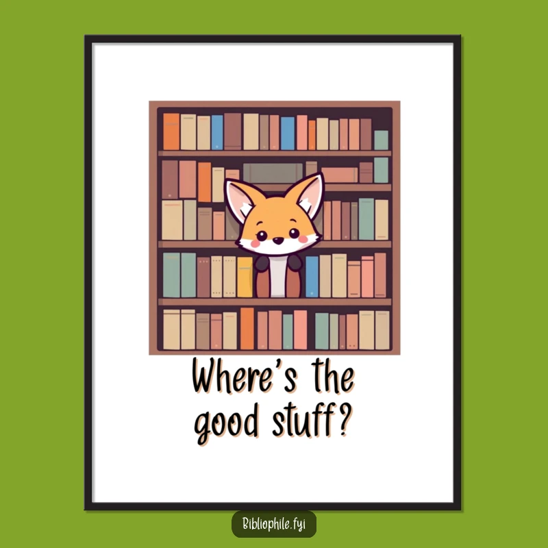 Funny Fox Bookshelf Poster: Curious Peek Art, Whimsical Funny Gift Decor