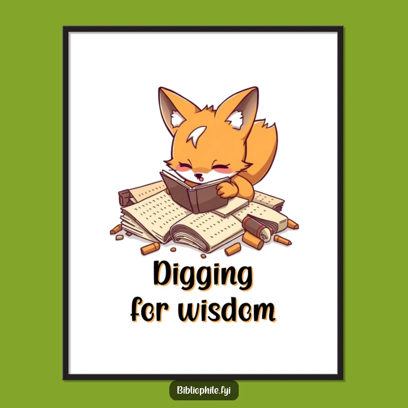 Funny Fox Researcher Poster: Playful Fox Manuscript Art Print, Intriguing Funny Gift for Decor