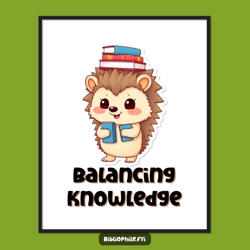 Funny Hedgehog Book Art Poster, a Whimsical Addition to Any Wall