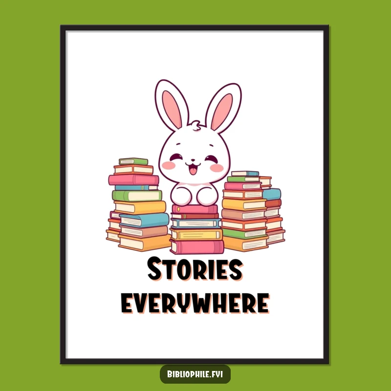 Funny Kawaii Bunny Book Poster: Joyful Decor for Readers