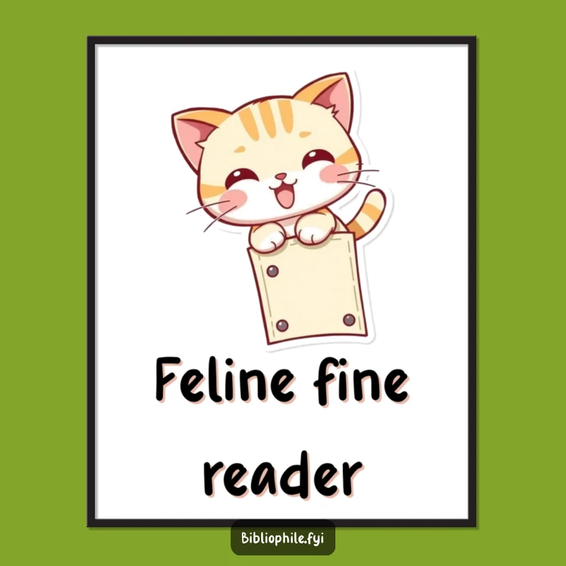 Funny Kawaii Cat Poster - Playful Pounce Art for Your Bookish Sanctuary