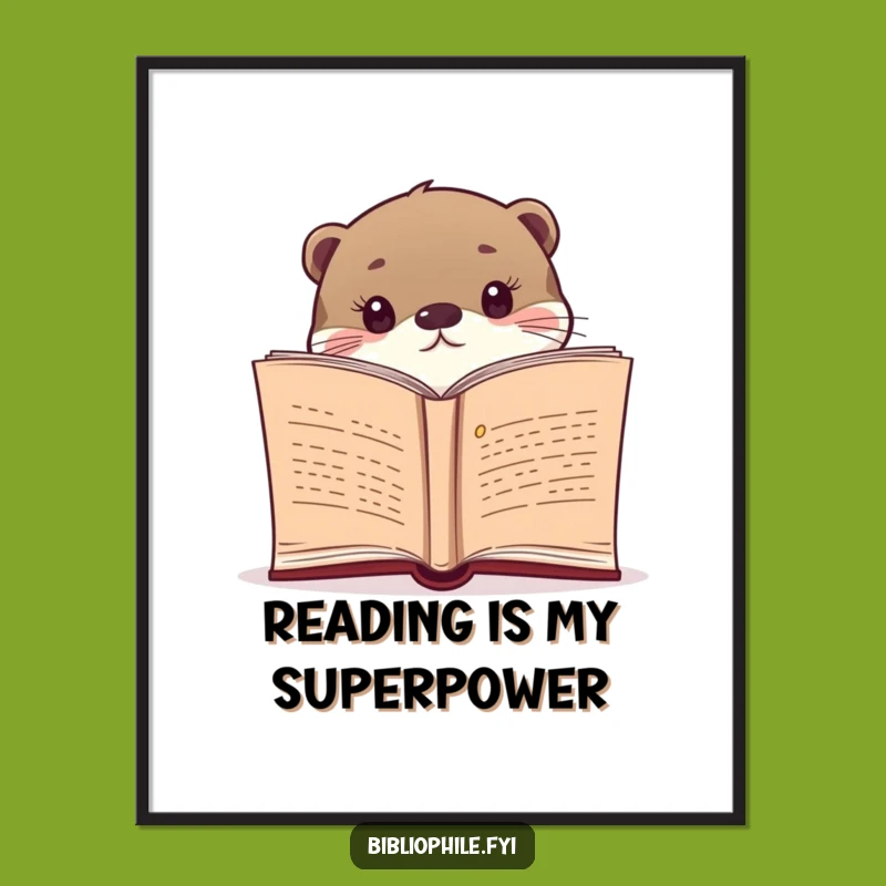 Funny Otter Poster: Curious Novel Peek Art, Whimsical Wall Decor for Book Lovers' Homes