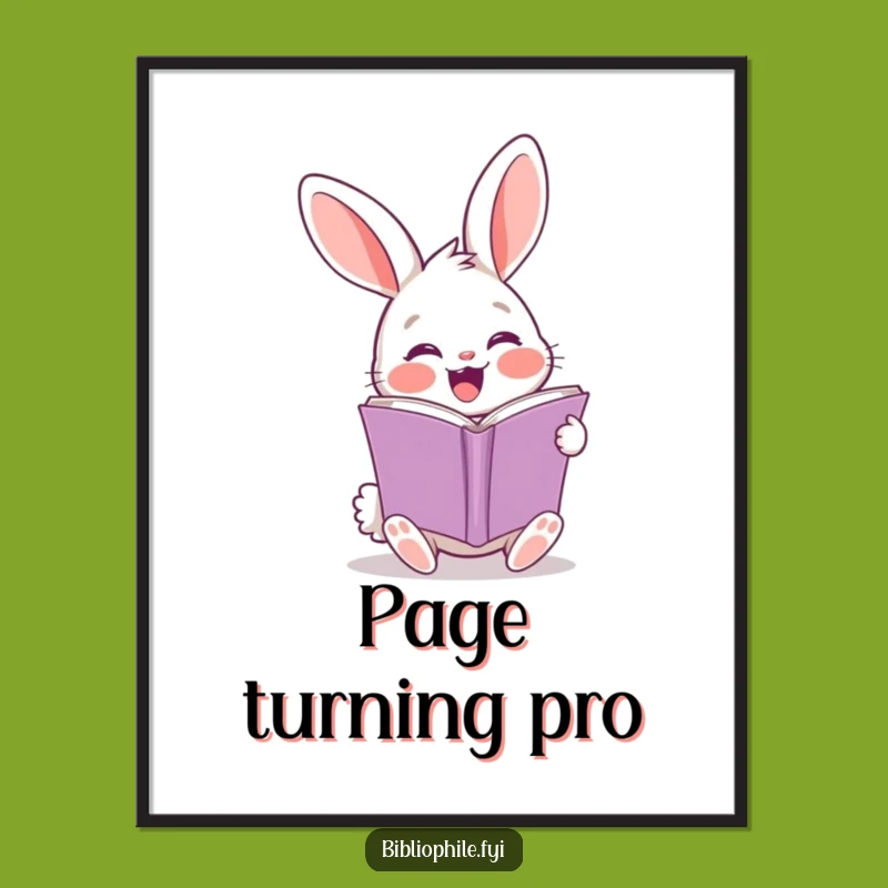 Funny Rabbit Turning Page Poster - Joyful Wall Art