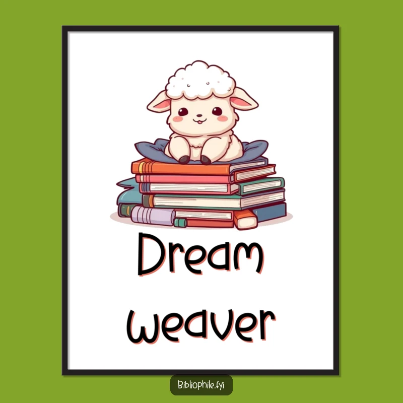 Funny Sheep Story Pile Poster - Whimsical Wall Art for Book Nooks