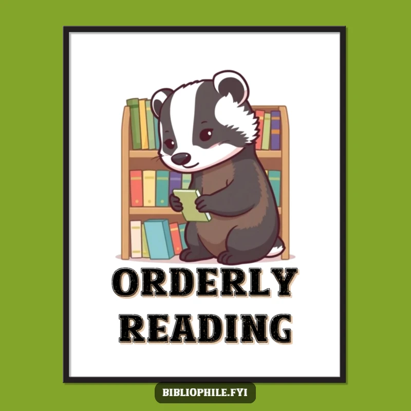 Funny Badger Librarian Poster: Diligent Badger Book Art Print, Neat Funny Gift for Decor
