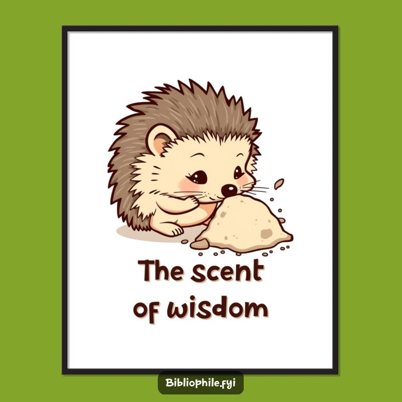 Funny Curious Hedgehog Poster: Whimsical Wall Art for Bookish Spaces