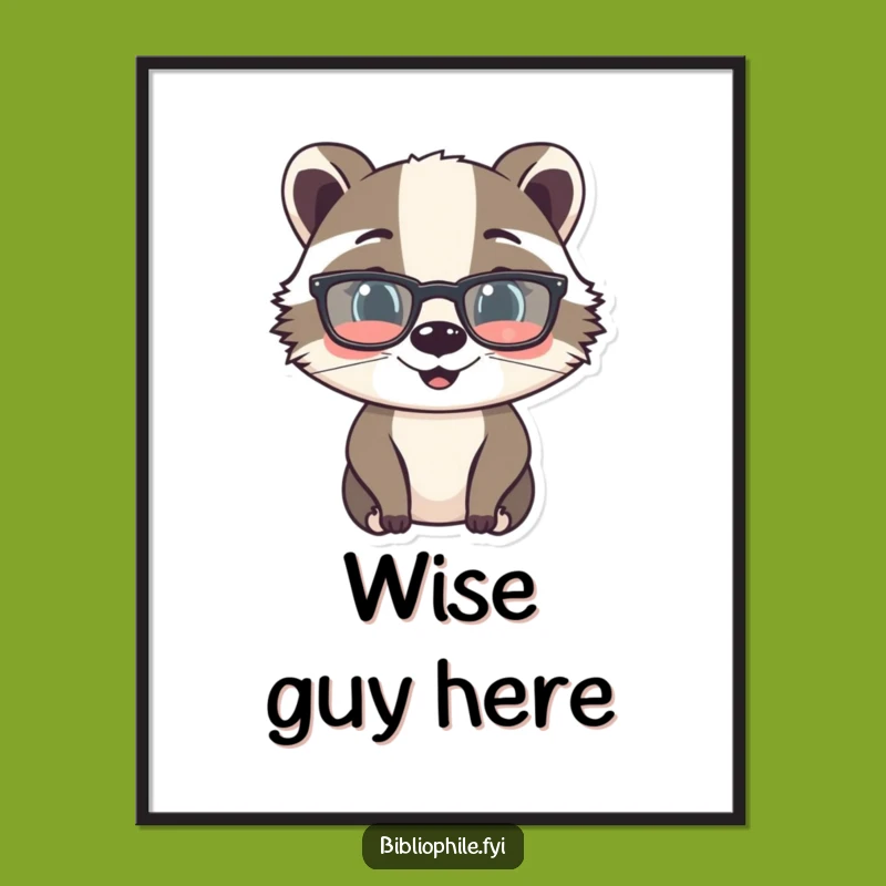 Funny Badger Reading Glasses Poster - Whimsical Wall Art for Book Lovers