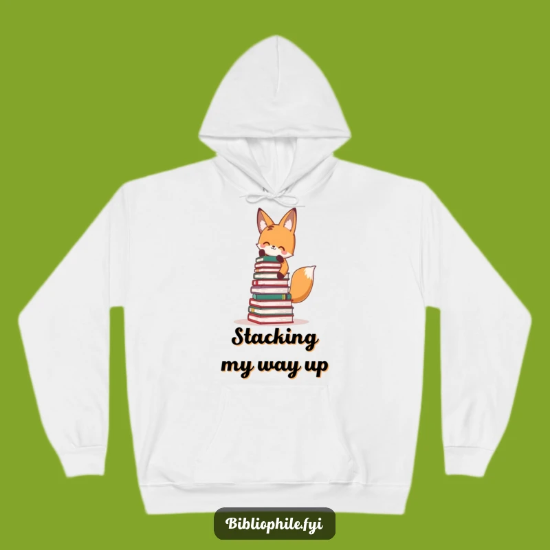 Funny Fox Book Tower Hoodie: Cozy Up with Books and Laughs – Perfect Gift!