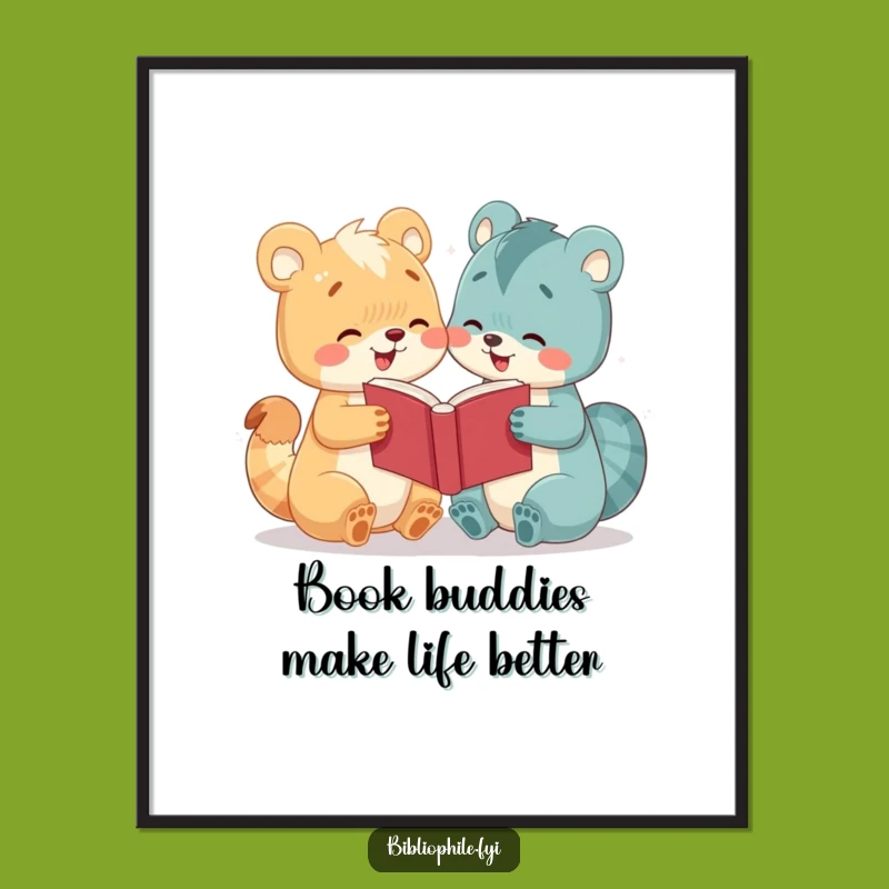 Free Printable Wall Art: Cute Animal Book Sharing, Funny Downloadable Decor